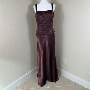 KM Collections by Milla Bell Metallic Beaded Maxi Gown 10 Plum Bridal Formal